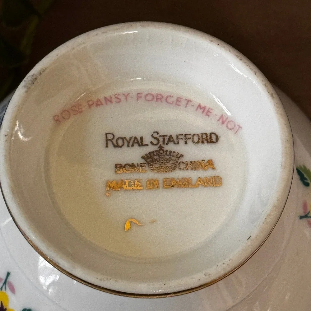 Vintage Royal Stafford Rose Pansy Forget Me Not Bone China Creamer & Sugar set